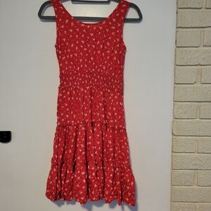 Red Floral Nordstrom Dress White Flowers Girls 10-12 Large Never Worn